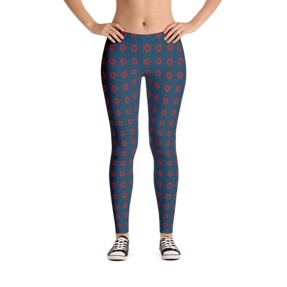 Phish Red Circle Donut Leggings, Fishman Donut Blue with Red Donuts. - Picture 5 of 13